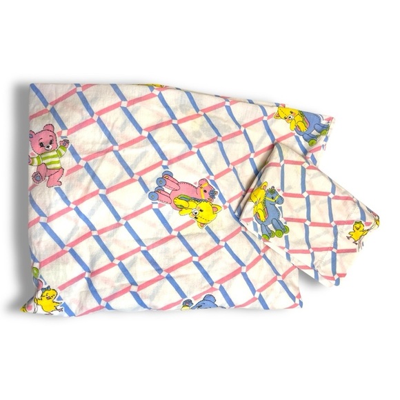 Vintage Cotton Duck/Bear print fitted crib sheet pillowcase Baby Nursery set - Picture 5 of 8